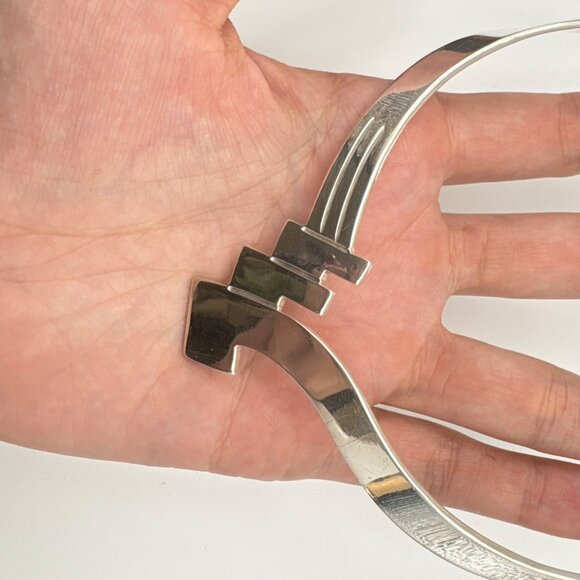 VTG Sterling Silver 925 Geometric Art Deco Stiff Collar Necklace 16" Fit - Picture 15 of 16